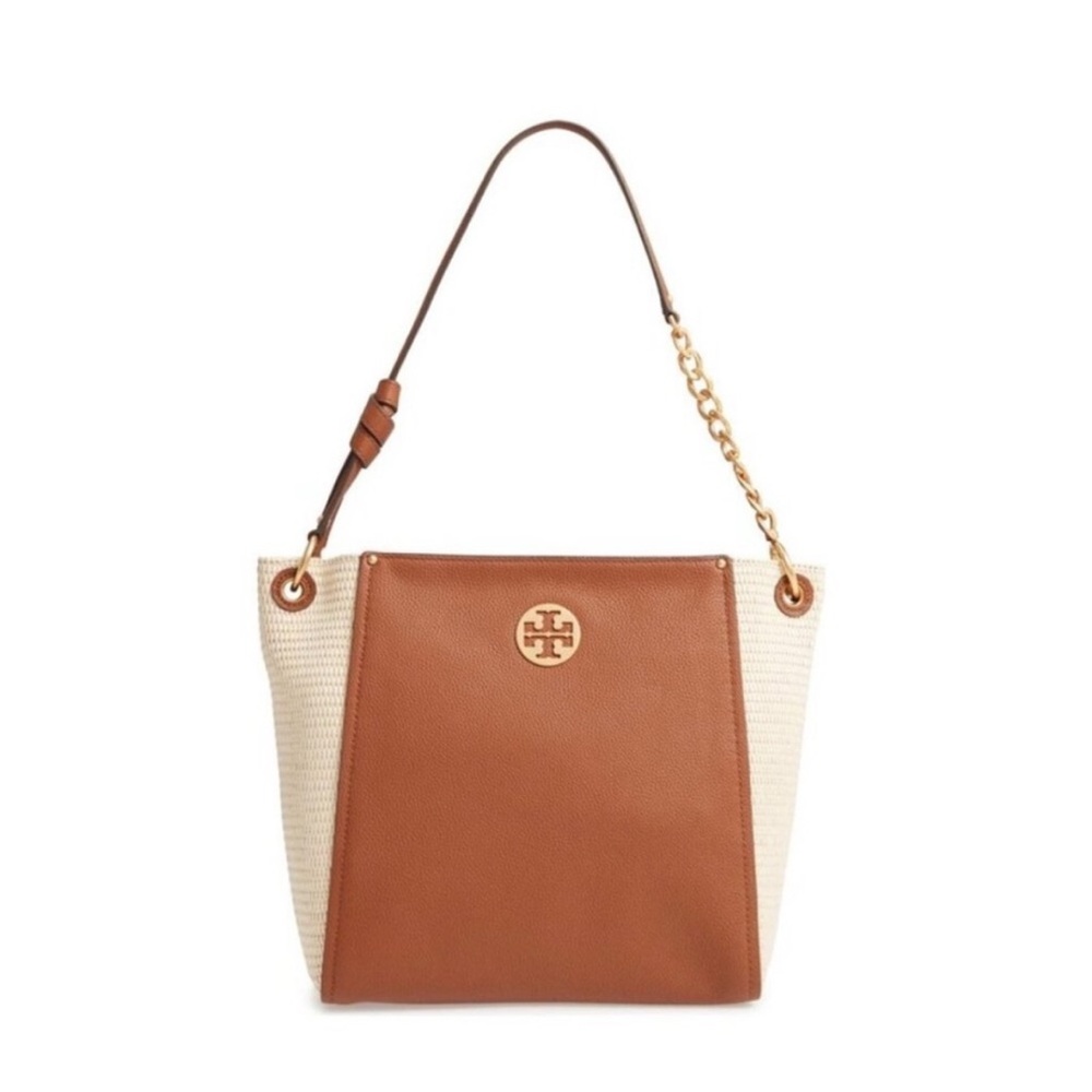 Tory Burch NWT Everly Straw
Hobo - Tan and Cream Shoulder
Bag Tory Burch Purse